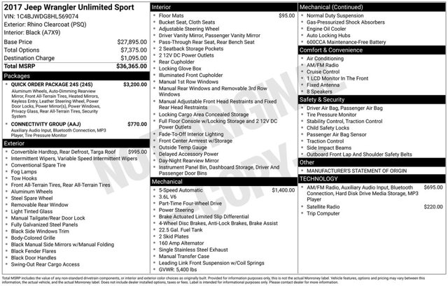 2017 Jeep Wrangler Unlimited Sport